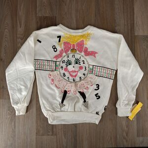 Vintage Smart Trends Girls Size 10‎ Clock Graphic White Crewneck Sweatshirt USA